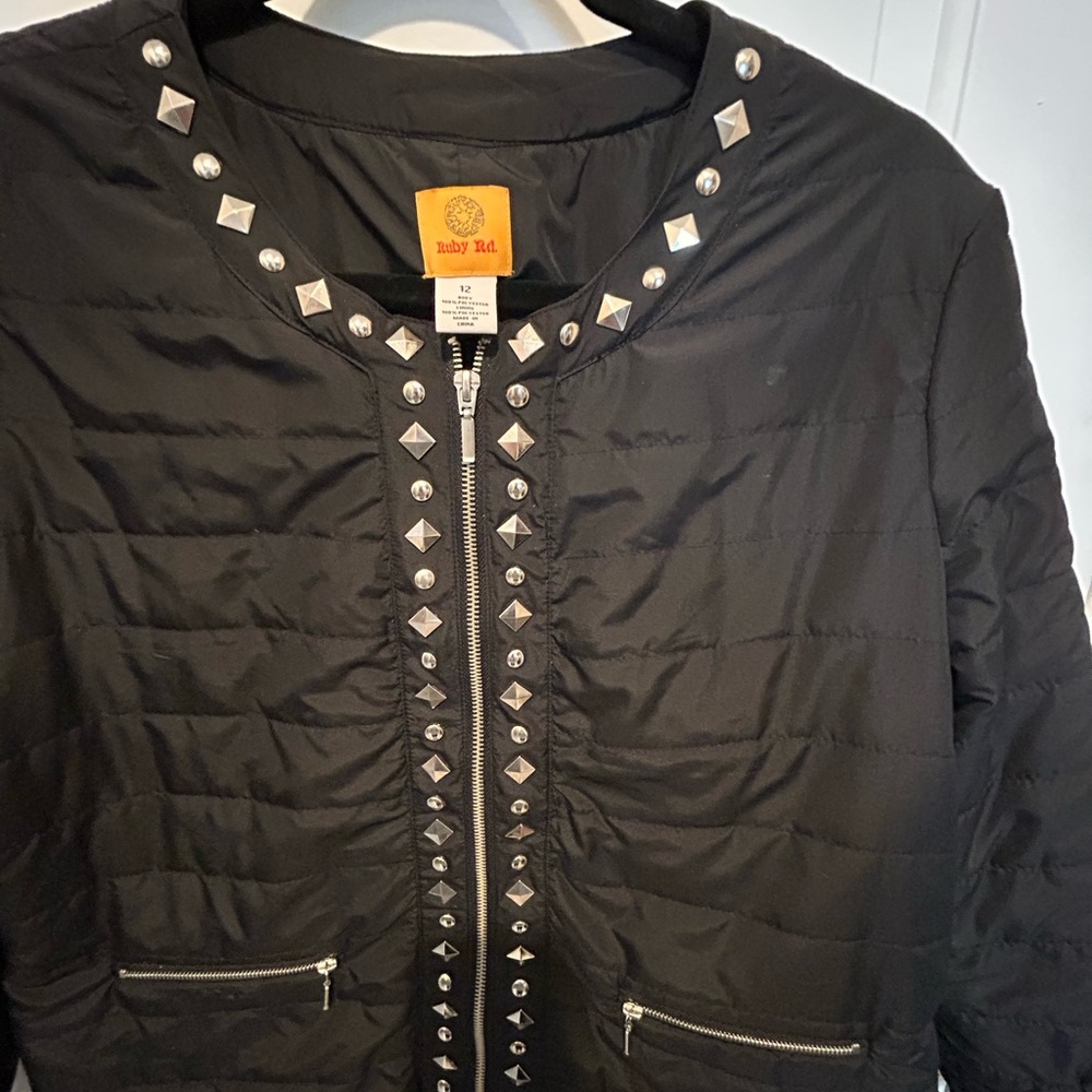 Ruby Rd. Black Studded Puffer Jacket - Picture 2 of 4